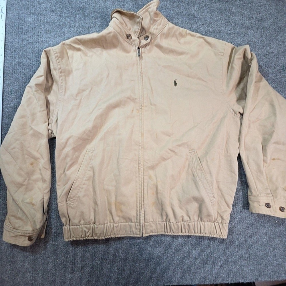 Polo Ralph Lauren Jacket Mens Large Beige Cotton Bomber Full Zip Lined Outdoor